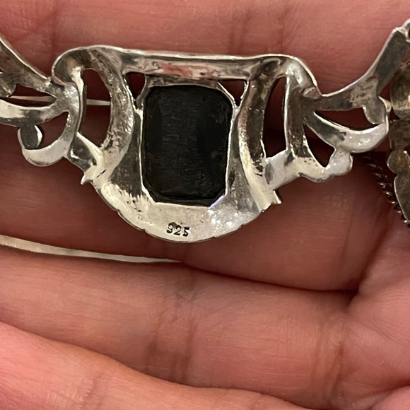 Vintage Art Deco black onyx marcasite solid sterling silver necklace - Picture 5 of 7